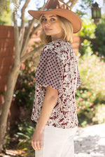 Maroon Embroidered Print Mixed Top