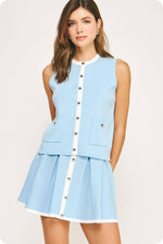 Blue Skies Button Down Knit Vest Top and Skirt SET