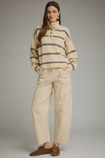 Willow Striped Mock Button Neck Sweater - Ecru