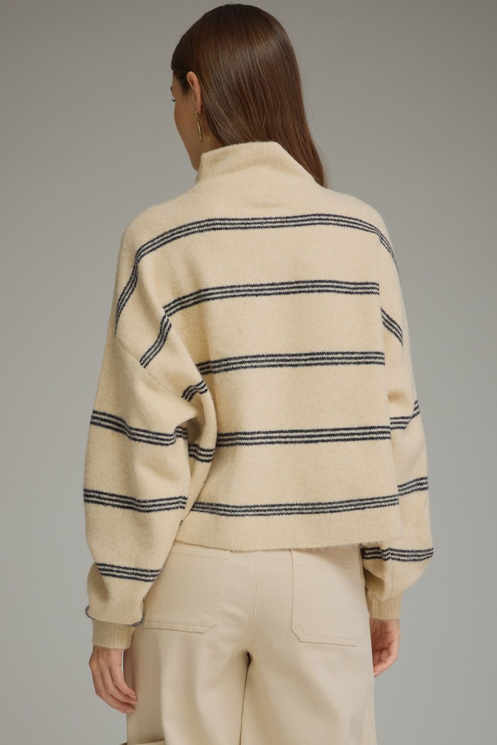Willow Striped Mock Button Neck Sweater - Ecru