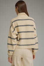Willow Striped Mock Button Neck Sweater - Ecru