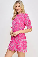 Hot Pink Eyelet Back Tie Mini Dress