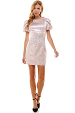 Jacquard Dress with Puff Sleeve