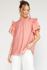 Mock Neck Ruffle Sleeve Top